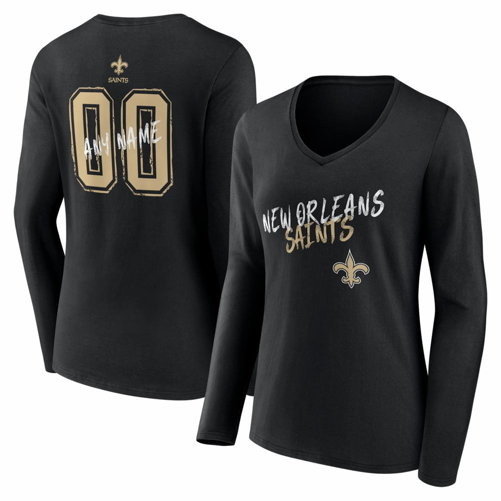 Women's Hustle Personalized Name & Number Long Sleeve V-Neck T-Shirt - New Orleans Saints