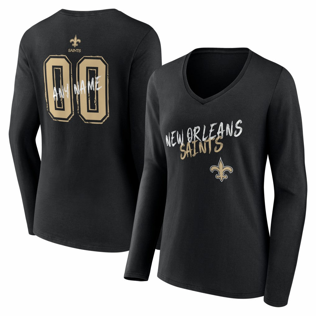 Women's Hustle Personalized Name & Number Long Sleeve V-Neck T-Shirt - New Orleans Saints