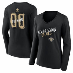 Women's Hustle Personalized Name & Number Long Sleeve V-Neck T-Shirt - New Orleans Saints