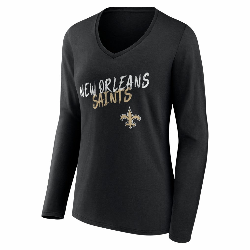 Women's Hustle Personalized Name & Number Long Sleeve V-Neck T-Shirt - New Orleans Saints