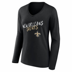 Women's Hustle Personalized Name & Number Long Sleeve V-Neck T-Shirt - New Orleans Saints