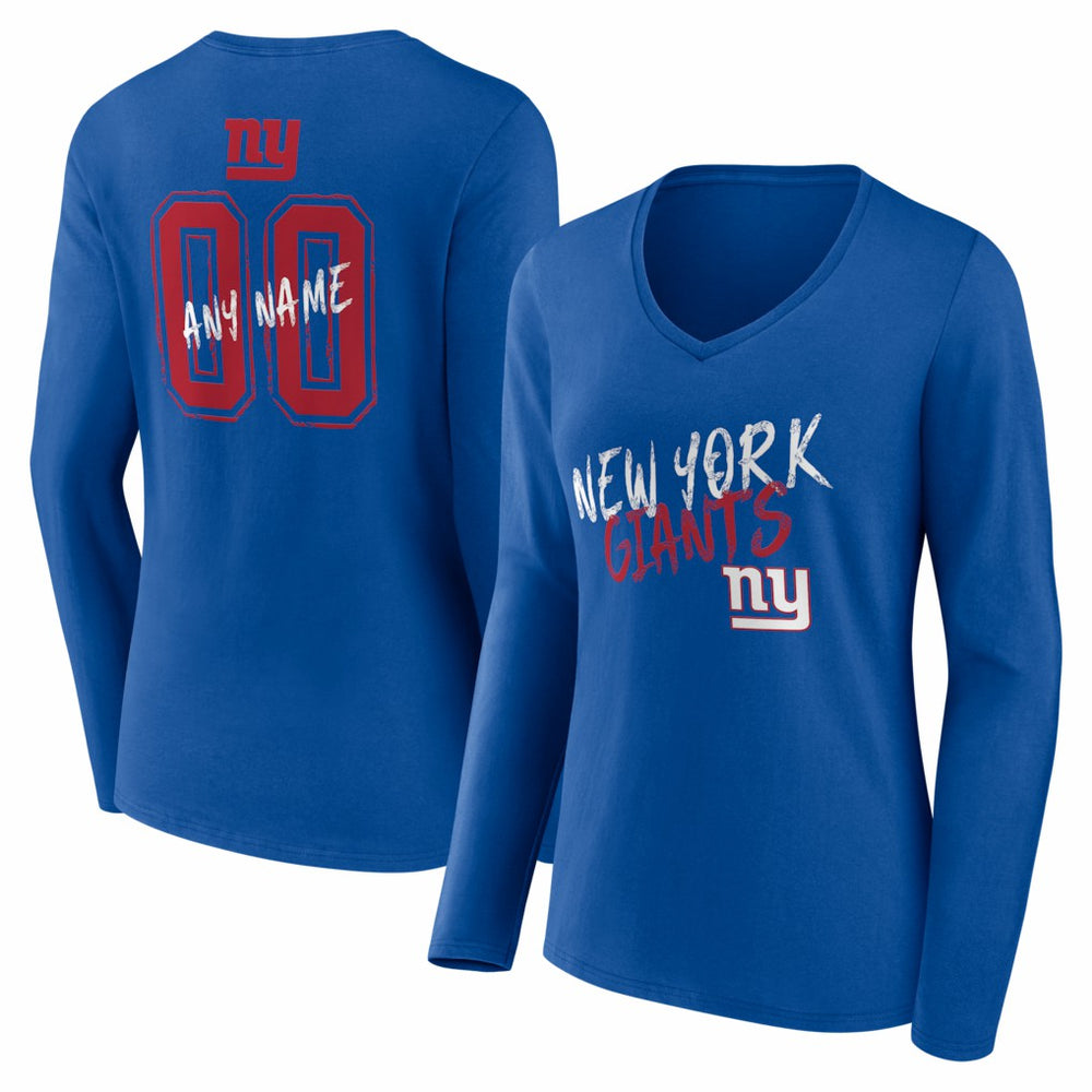 Women's Hustle Personalized Name & Number Long Sleeve V-Neck T-Shirt - New York Giants