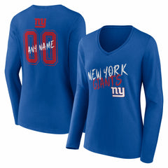 Women's Hustle Personalized Name & Number Long Sleeve V-Neck T-Shirt - New York Giants