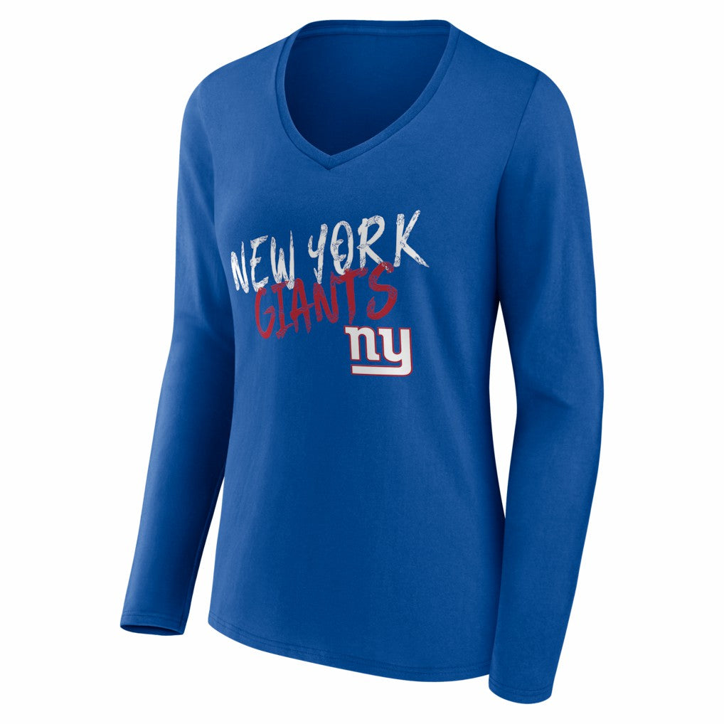Women's Hustle Personalized Name & Number Long Sleeve V-Neck T-Shirt - New York Giants