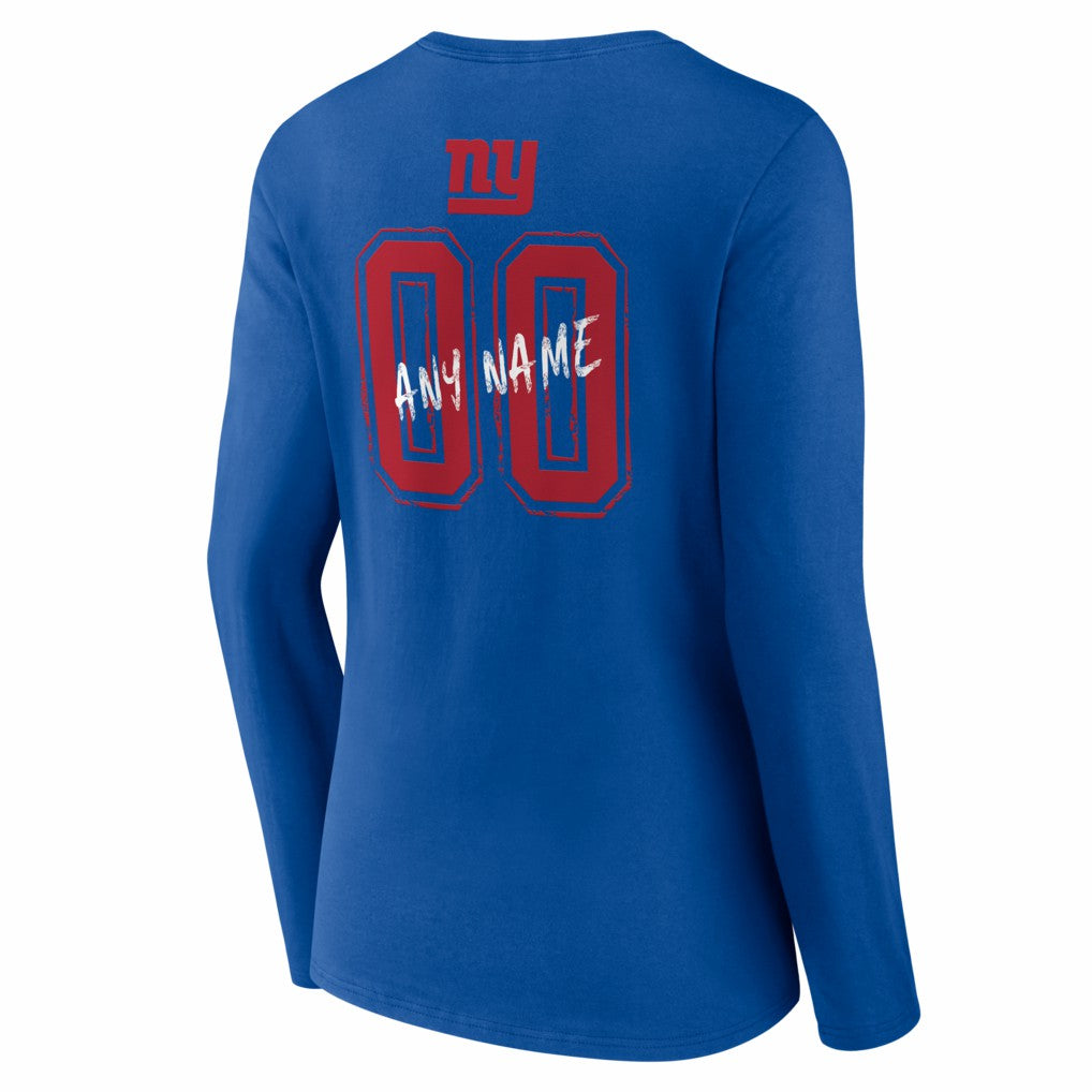 Women's Hustle Personalized Name & Number Long Sleeve V-Neck T-Shirt - New York Giants