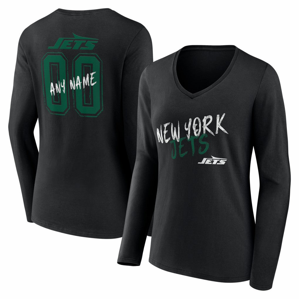 Women's Hustle Personalized Name & Number Long Sleeve V-Neck T-Shirt - New York Jets
