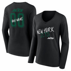 Women's Hustle Personalized Name & Number Long Sleeve V-Neck T-Shirt - New York Jets