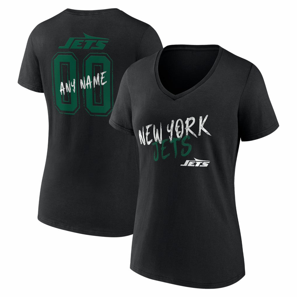 Women's Hustle Personalized Name & Number V-Neck T-Shirt - New York Jets