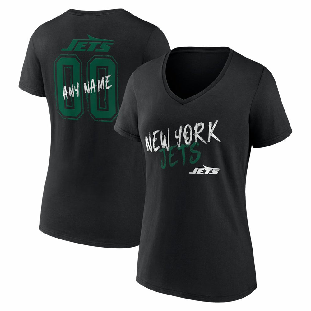 Women's Hustle Personalized Name & Number V-Neck T-Shirt - New York Jets