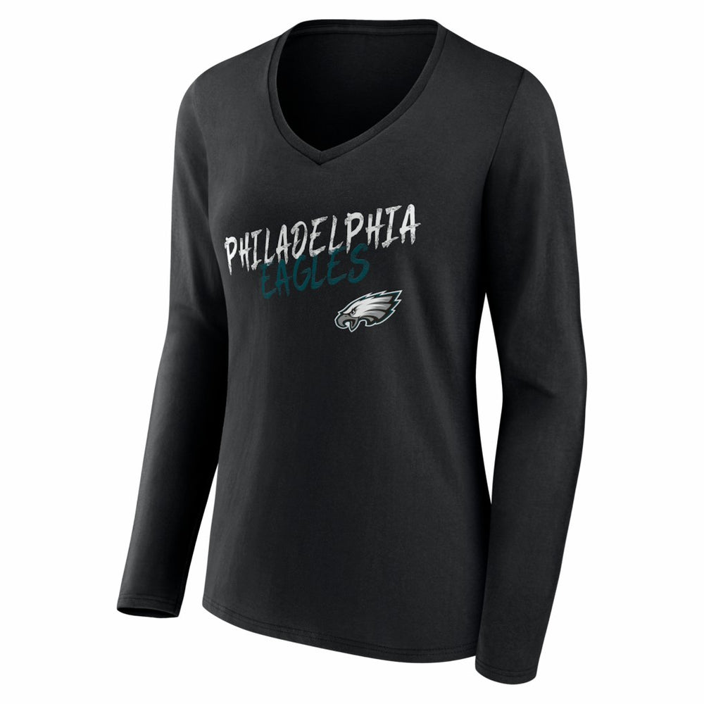 Women's Hustle Personalized Name & Number Long Sleeve V-Neck T-Shirt - Philadelphia Eagles