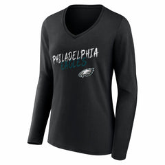 Women's Hustle Personalized Name & Number Long Sleeve V-Neck T-Shirt - Philadelphia Eagles