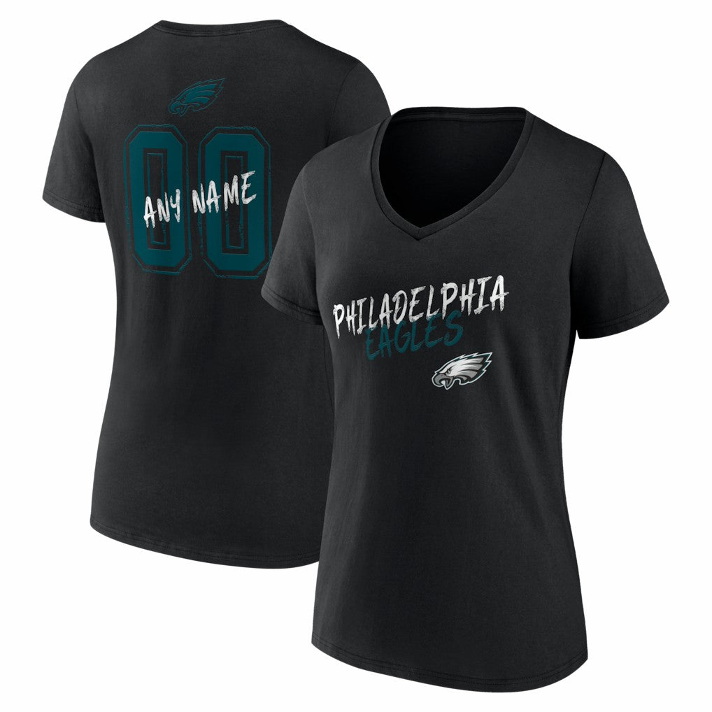 Women's Hustle Personalized Name & Number V-Neck T-Shirt - Philadelphia Eagles