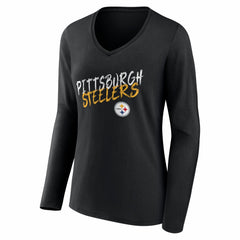 Women's Hustle Personalized Name & Number Long Sleeve V-Neck T-Shirt - Pittsburgh Steelers