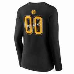 Women's Hustle Personalized Name & Number Long Sleeve V-Neck T-Shirt - Pittsburgh Steelers