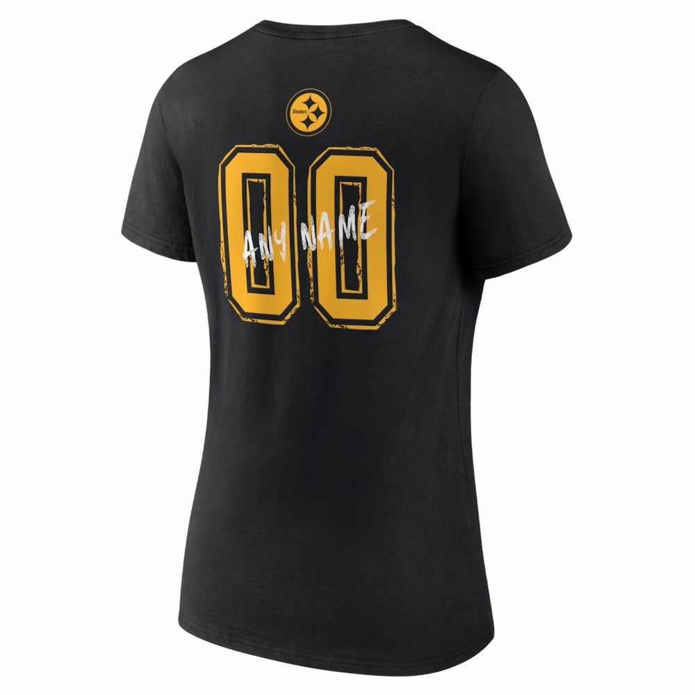 Women's Hustle Personalized Name & Number V-Neck T-Shirt - Pittsburgh Steelers