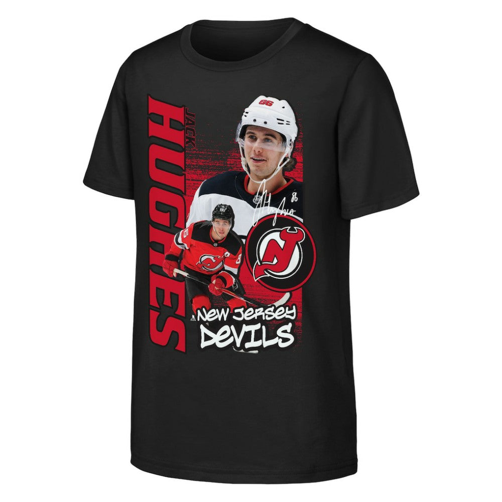 NHL Black Jack Hughes New Jersey Devils Outerstuff Youth Playmaker T-Shirt