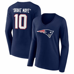 Drake Maye  Women's Nickname V-Neck Long Sleeve T-Shirt - New England Patriots