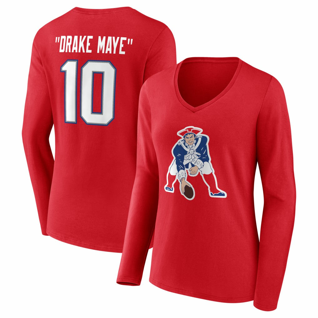 Drake Maye  Women's Nickname V-Neck Long Sleeve T-Shirt - New England Patriots
