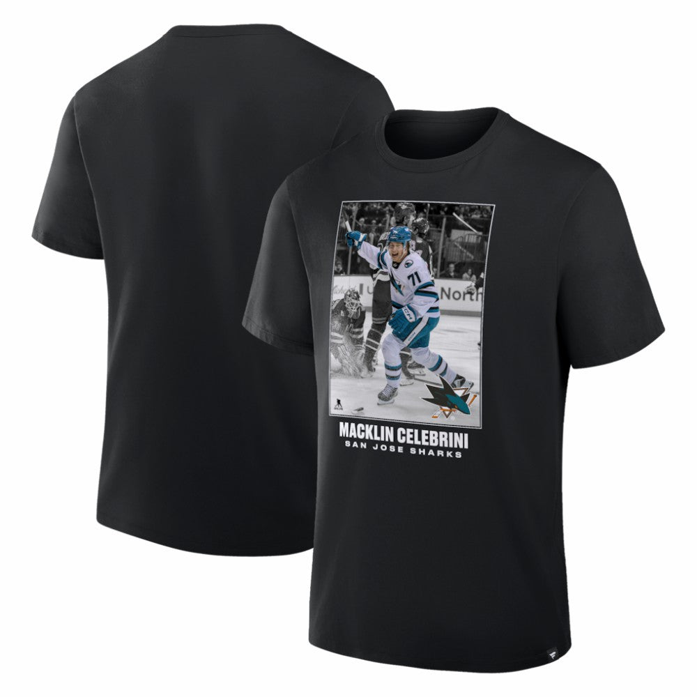 NHL Black Macklin Celebrini San Jose Sharks NHL Moments Legacy T-Shirt