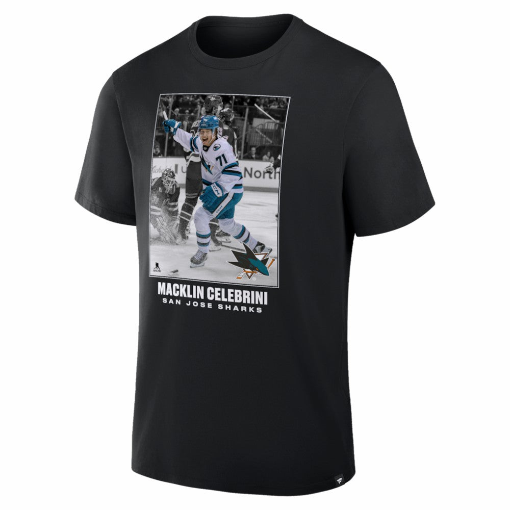 NHL Black Macklin Celebrini San Jose Sharks NHL Moments Legacy T-Shirt