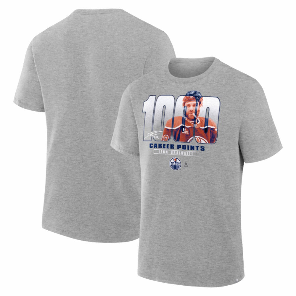 NHL Gray Leon Draisaitl Edmonton Oilers 1000 Career Points Legacy T-Shirt