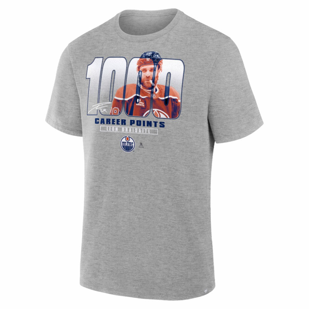 NHL Gray Leon Draisaitl Edmonton Oilers 1000 Career Points Legacy T-Shirt