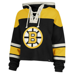 NHL Black Jeremy Swayman Boston Bruins '47 Women's Superior Lacer Cropped Pullover Hoodie