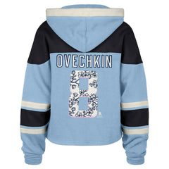 NHL Light Blue Alexander Ovechkin Washington Capitals '47 Women's Cherry Blossom Superior Lacer Cropped Pullover Hoodie