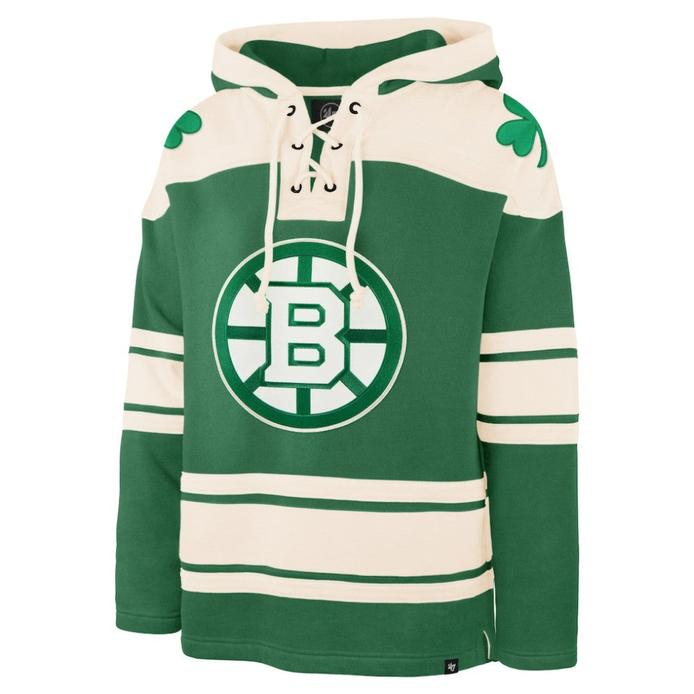 NHL Kelly Green Jeremy Swayman Boston Bruins '47 St. Patrick's Day Player Name & Number Lacer Pullover Hoodie