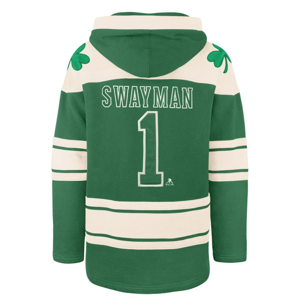 NHL Kelly Green Jeremy Swayman Boston Bruins '47 St. Patrick's Day Player Name & Number Lacer Pullover Hoodie