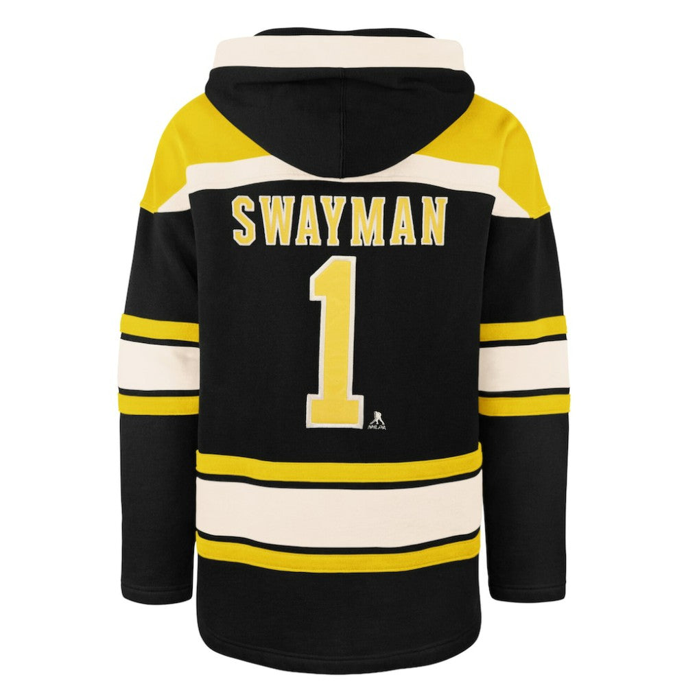 NHL Black Jeremy Swayman Boston Bruins '47 Player Name & Number Lacer Hoodie