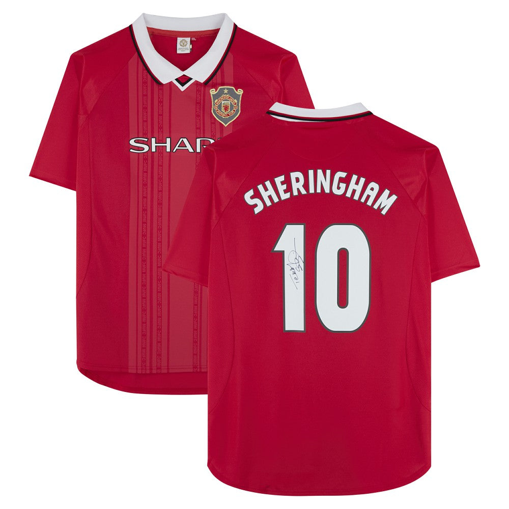 Teddy Sheringham Manchester United Autographed 1999 Red UEFA Champions League Home Jersey - Adidas Icons