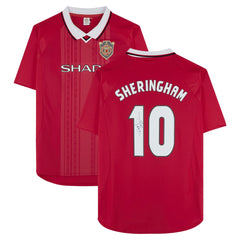 Teddy Sheringham Manchester United Autographed 1999 Red UEFA Champions League Home Jersey - Adidas Icons