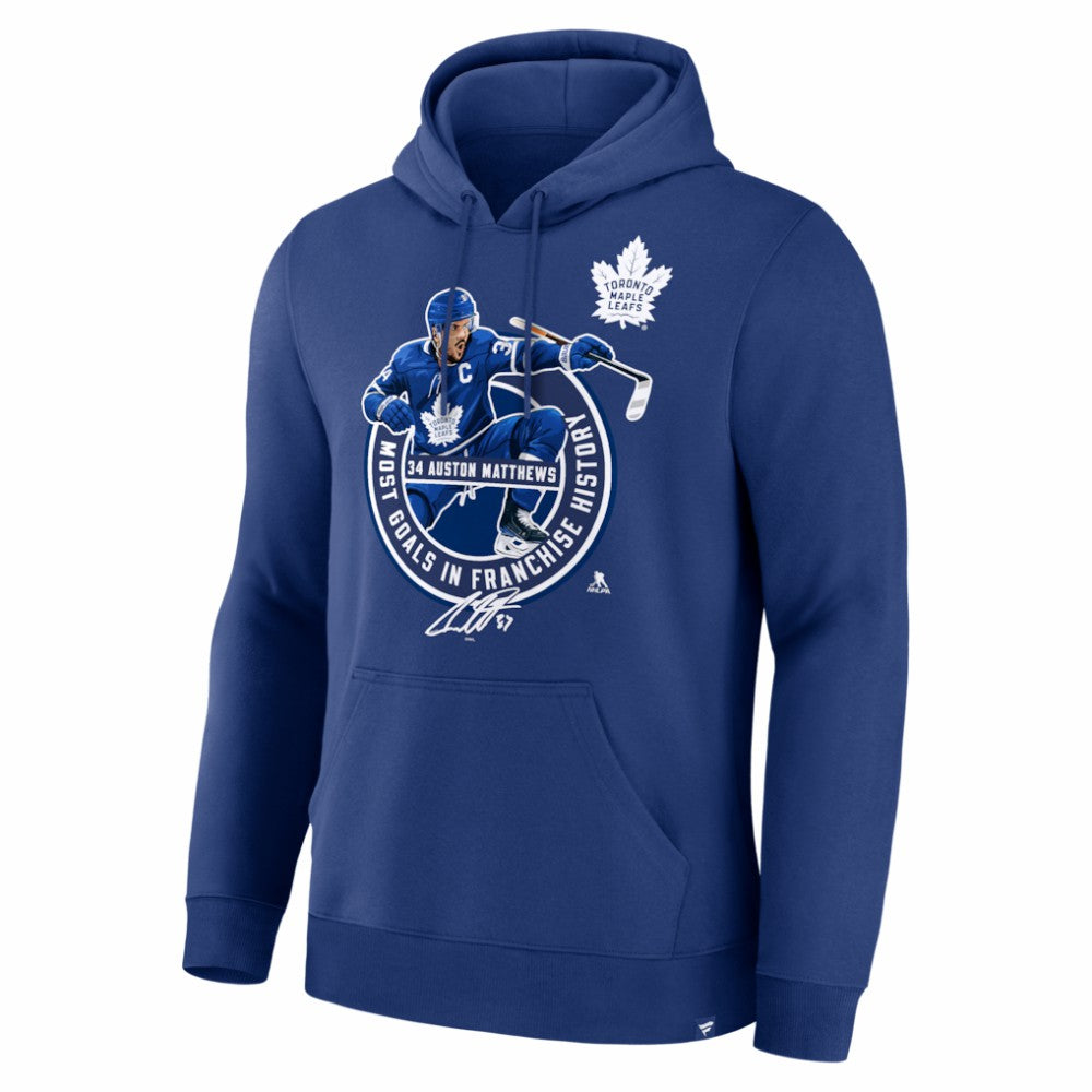 NHL Blue Auston Matthews Toronto Maple Leafs Most Goals in Franchise History Hoodie