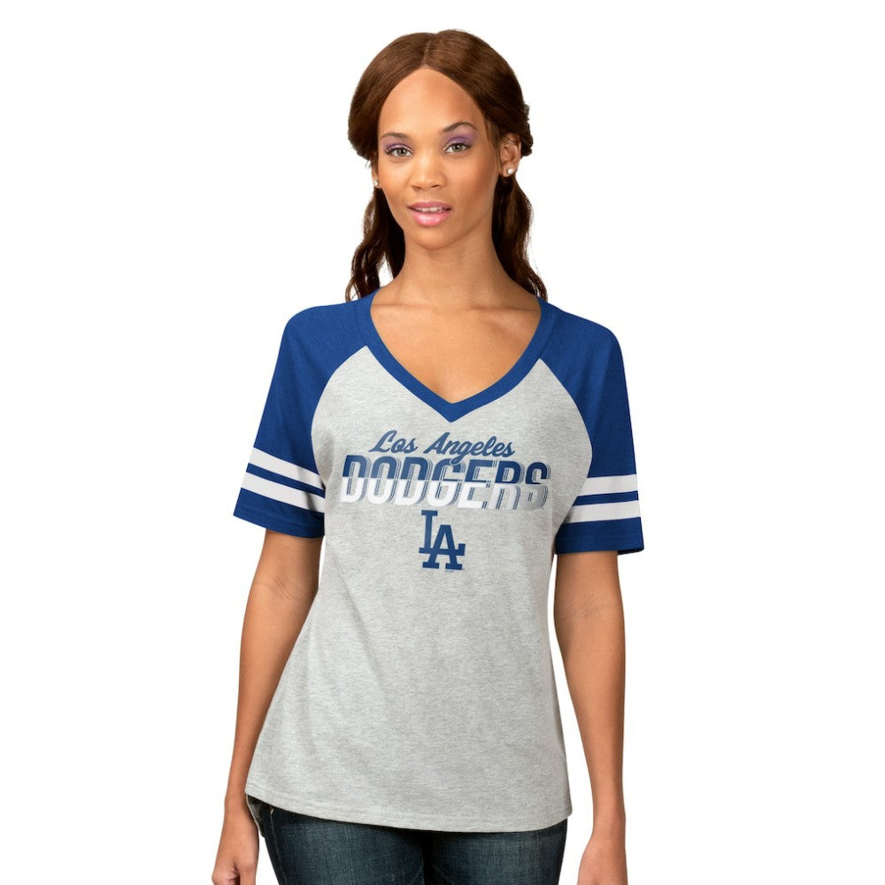 MLB Los Angeles Dodgers G-III 4Her by Carl Banks Women's Goal Line Raglan V-Neck T-Shirt