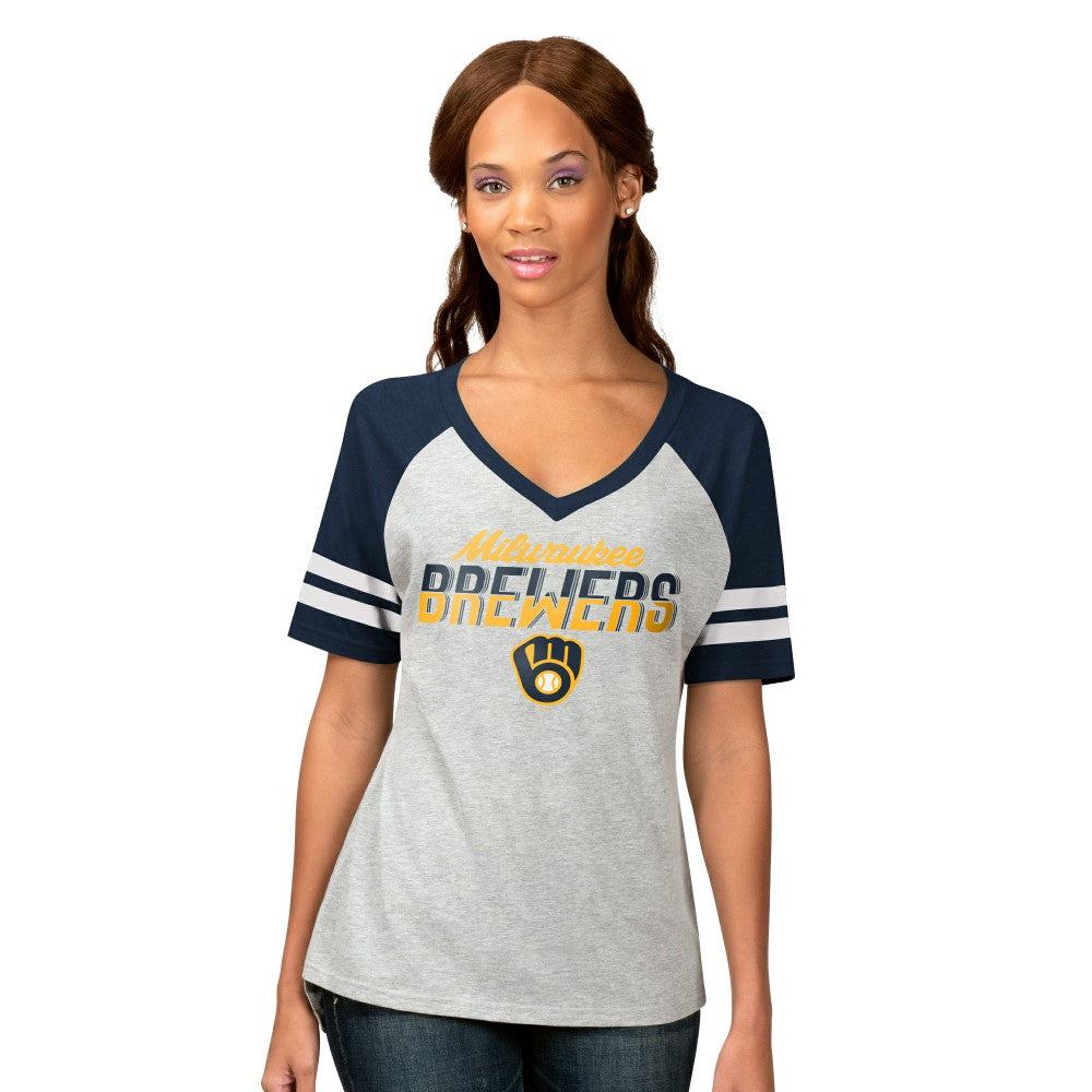 MLB Milwaukee Brewers G-III 4Her by Carl Banks Women's Goal Line Raglan V-Neck T-Shirt