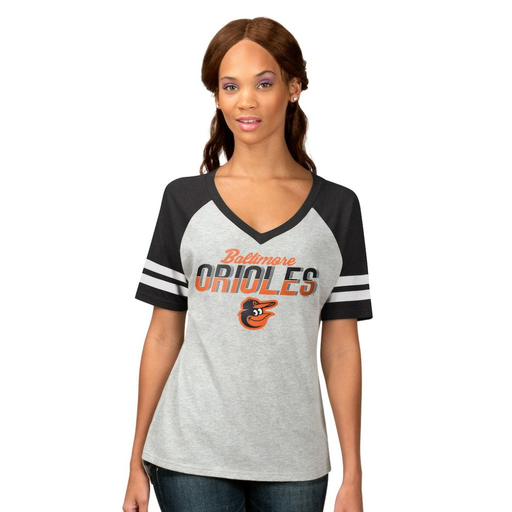MLB Baltimore Orioles G-III 4Her by Carl Banks Women's Goal Line Raglan V-Neck T-Shirt