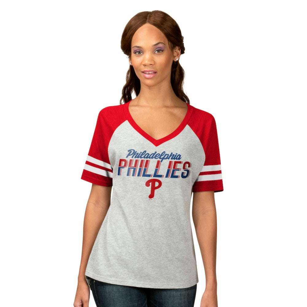 MLB Philadelphia Phillies G-III 4Her by Carl Banks Women's Goal Line Raglan V-Neck T-Shirt