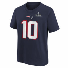 Drake Maye  Youth Super Bowl LX Patch Name & Number T-Shirt - New England Patriots