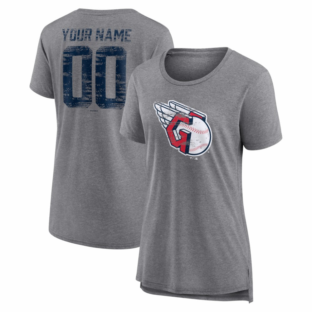 MLB Cleveland Guardians Women's Heritage Personalized Any Name & Number Tri-Blend T-Shirt