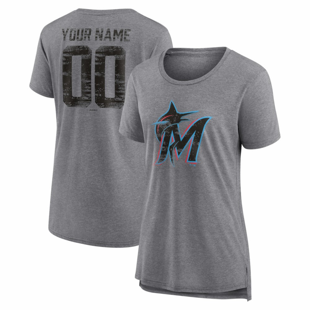 MLB Miami Marlins Women's Heritage Personalized Any Name & Number Tri-Blend T-Shirt