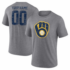 MLB Milwaukee Brewers Heritage Personalized Any Name & Number Tri-Blend T-Shirt