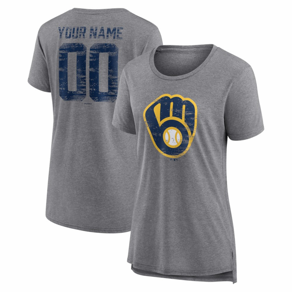 MLB Milwaukee Brewers Women's Heritage Personalized Any Name & Number Tri-Blend T-Shirt