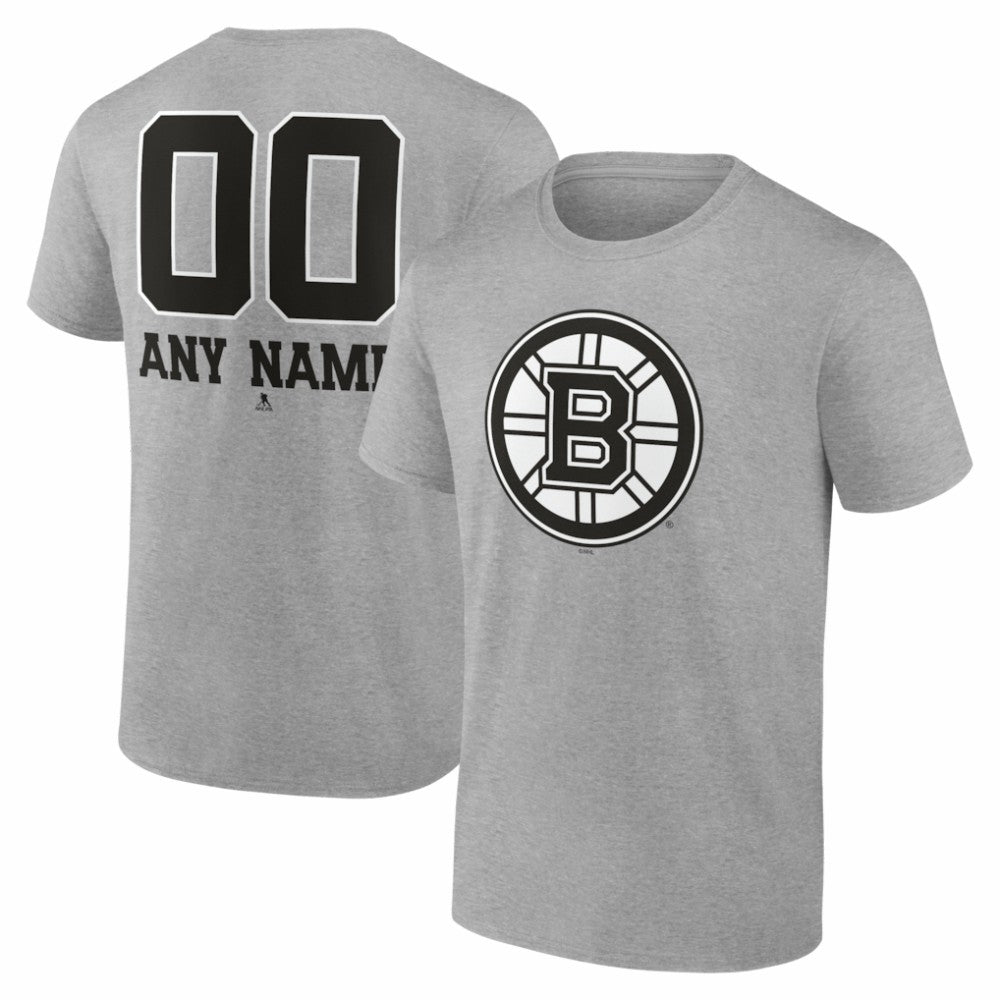 NHL Gray Boston Bruins Big & Tall Personalized Name & Number Monochrome T-Shirt