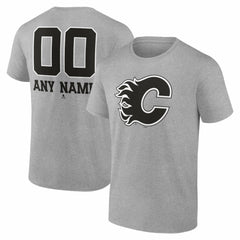 NHL Gray Calgary Flames Big & Tall Personalized Name & Number Monochrome T-Shirt