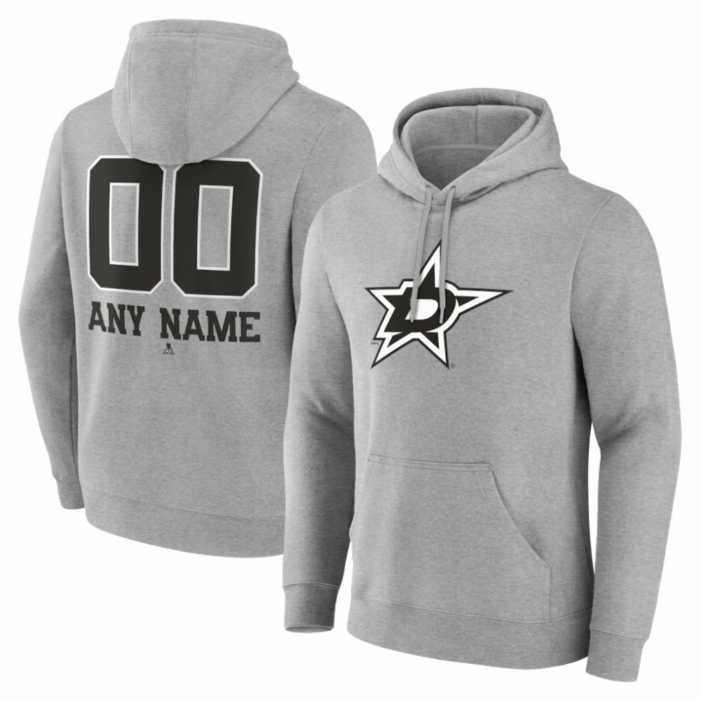 NHL Gray Dallas Stars Big & Tall Personalized Name & Number Monochrome Pullover Hoodie