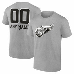NHL Gray Detroit Red Wings Big & Tall Personalized Name & Number Monochrome T-Shirt