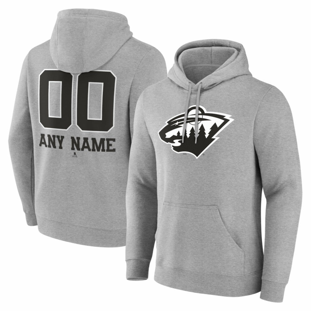 NHL Gray Minnesota Wild Big & Tall Personalized Name & Number Monochrome Pullover Hoodie