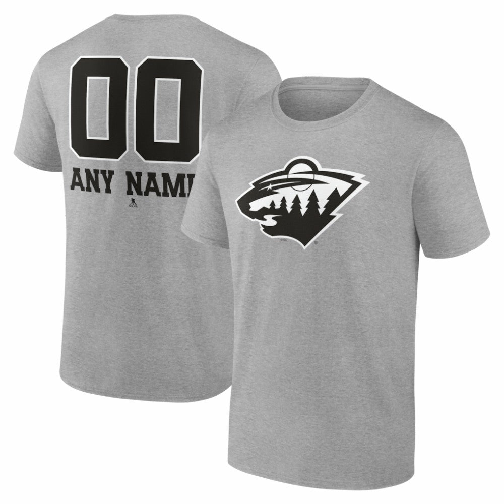 NHL Gray Minnesota Wild Big & Tall Personalized Name & Number Monochrome T-Shirt