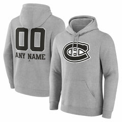 NHL Gray Montreal Canadiens Big & Tall Personalized Name & Number Monochrome Pullover Hoodie